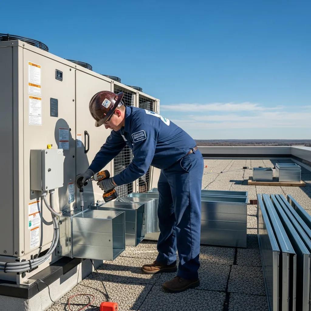 commercial-hvac-technician-installing-rooftop-unit-emphasizing-expert-services-