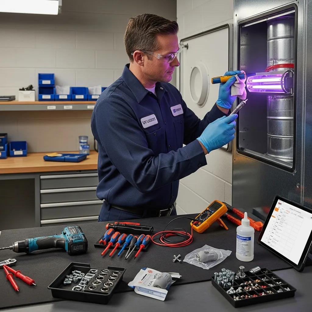 hvac-technician-maintaining-uv-germicidal-light-system-for-optimal-air-quality